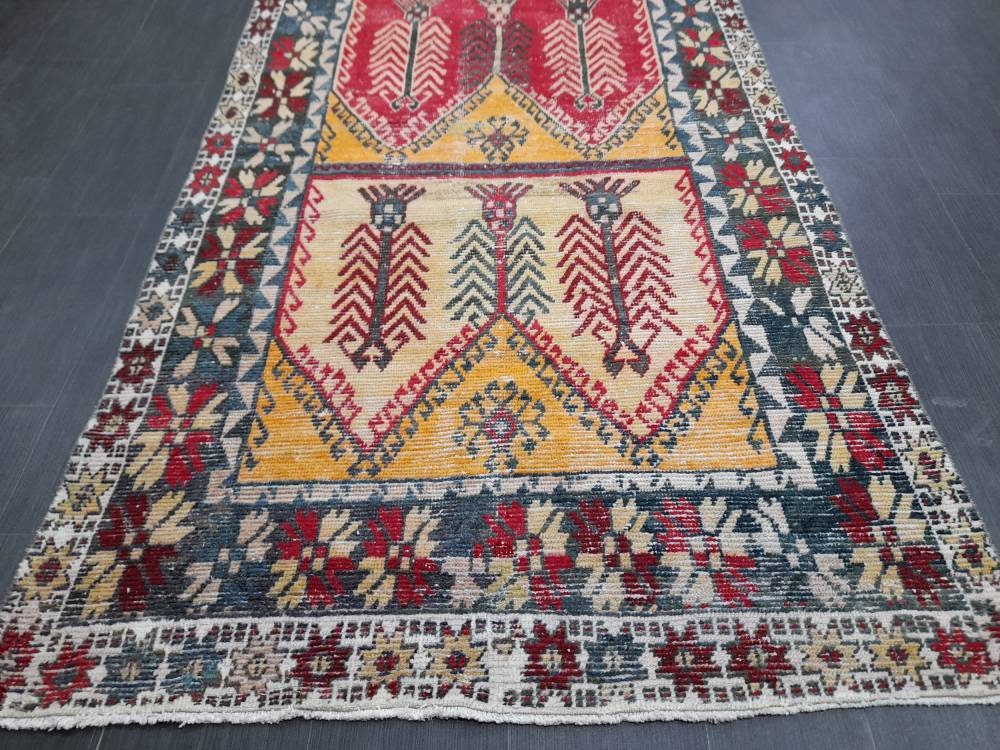 Hand Knotted Runner 4.5 x 12.7 Turkish Runner Rug Vintage Runner Rug Hallway Runner Rug Kitchen Runner Rug Wool Runner Rug Wool Nomad Rug