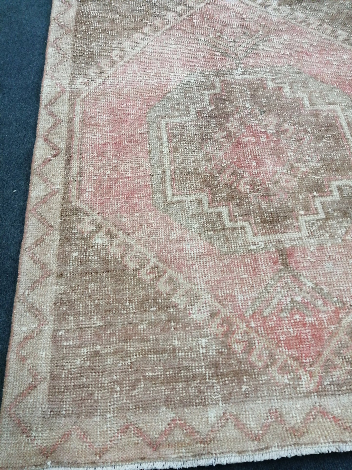 Muted Oushak Runner Rug 3.4 x 11 Turkish Runner Rug Vintage Runner Rug Neutral Hallway Runner Rug Kitchen Runner Rug Muted Wool Runner Rug