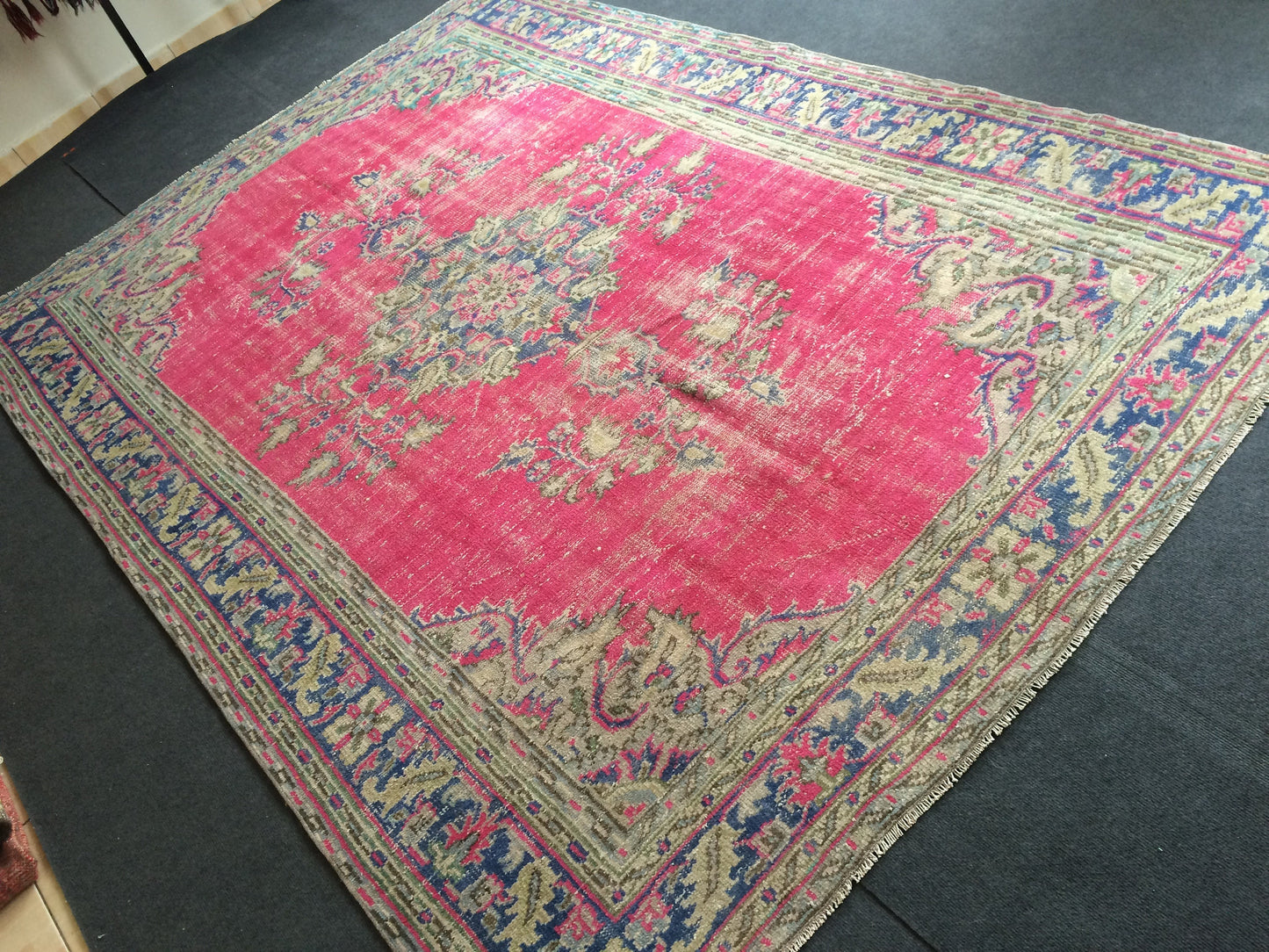 6.8 x 10 Turkish Rug, Oushak Rug, Handmade Rugs, Wool Vintage Hand Knotted Rug, Oriental Rugs, 7 by 10 Vintage Rug, hot pink, purple