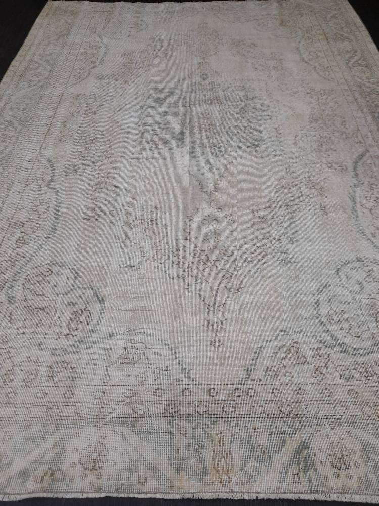 DISTRESSED Hand Made Rug 7X10 Vintage Turkish  Rug Natural wool Rug ORIENTAL Rug, Living Room Rug, Oushak Rug, Hand Knotted Rug Antique Rug