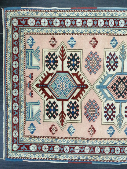 Muted Pink and Blue Wool RUG 5.8 x 3.9 Vintage Oushak Rug Vintage Rug Wool Oushak Rug Hand Made Rugs Vintage Turkish Rug