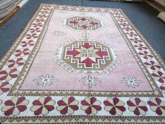 6'7x9'4 large wool rug, oushak hand made rug, bohemian rug, living room rug