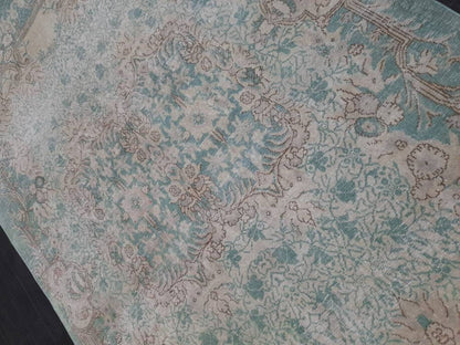 TURKISH HAND MADE Rug 5.6 x 9.2 Vintage Turkish Rug Oushak Rug Traditional Rug Oriental Green Rug Muted Vintage Floral Rug Elegant Wool Rug