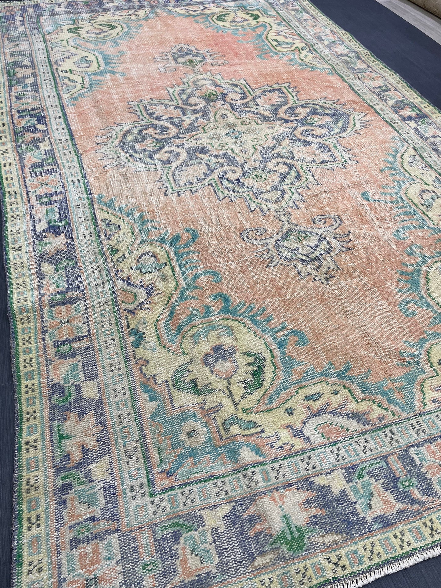 Large Vintage 6x10 RUG TURKISH Oushak Rug Muted Vintage Rug Distressed Vintage  Rug Wool Oushak Rug Hand Made Rugs Vintage Turkish Rug