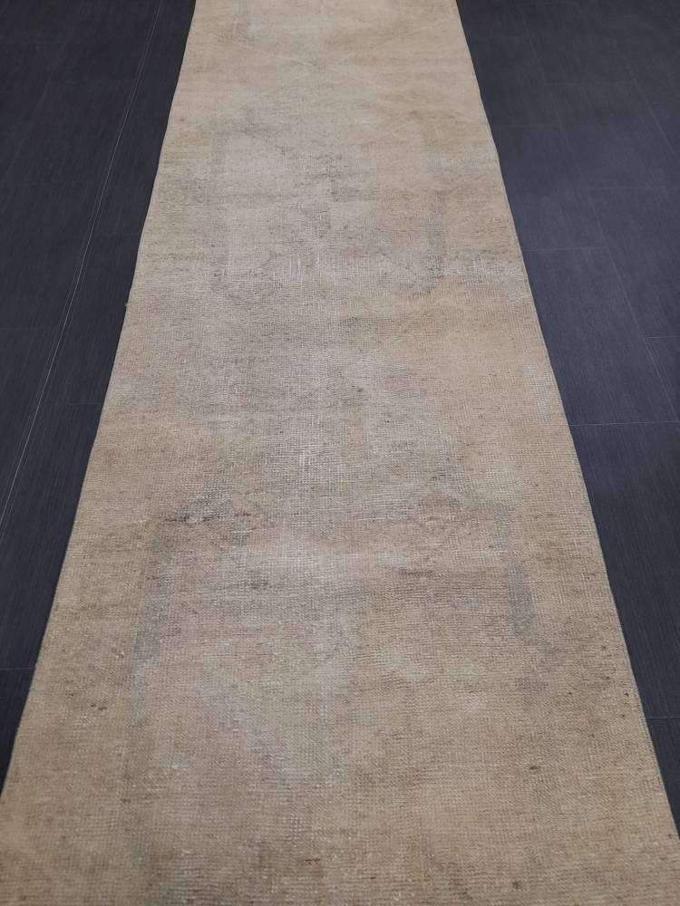 Neutral Vintage Hand Made Runner Rug Turkish Runner Rug 2.8 x 12.3 Faded Vintage Runner Rug Hallway Runner Rug Neutral Kitchen Runner Rug