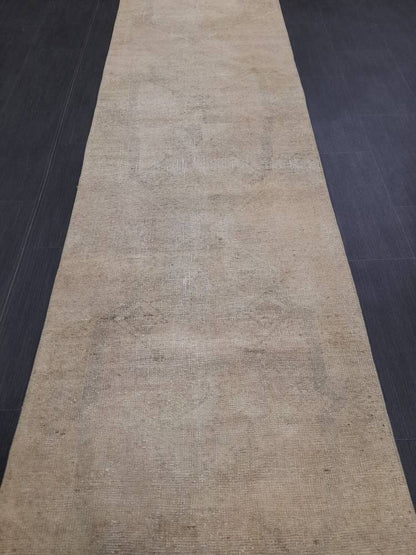 Neutral Vintage Hand Made Runner Rug Turkish Runner Rug 2.8 x 12.3 Faded Vintage Runner Rug Hallway Runner Rug Neutral Kitchen Runner Rug