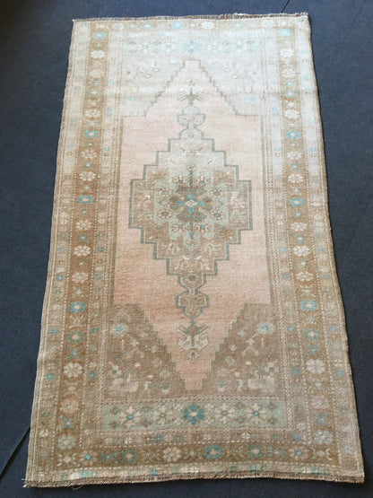 3x5 feet handmade muted turkish wool rug, vintage oushak bedroom rug, kitchen floor large rug, living room middle area rug,bohem natural rug
