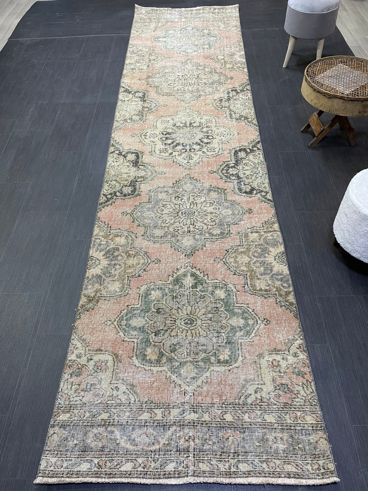 Hand Knotted Runner Rug, Antique  Runner Rug, TURKISH Runner 3 x 12.7, Vintage Runner Rug, Distressed Runner Rug Kitchen Runner