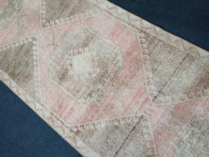 Muted Oushak Runner Rug 3.4 x 11 Turkish Runner Rug Vintage Runner Rug Neutral Hallway Runner Rug Kitchen Runner Rug Muted Wool Runner Rug