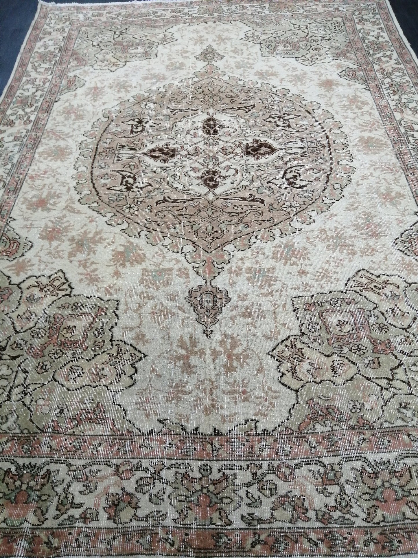 Muted Vintage Rug 6.9 x 9.8 Oushak Rug Vintage Wool Oushak Rug Hand Made Rugs Vintage Turkish Rug
