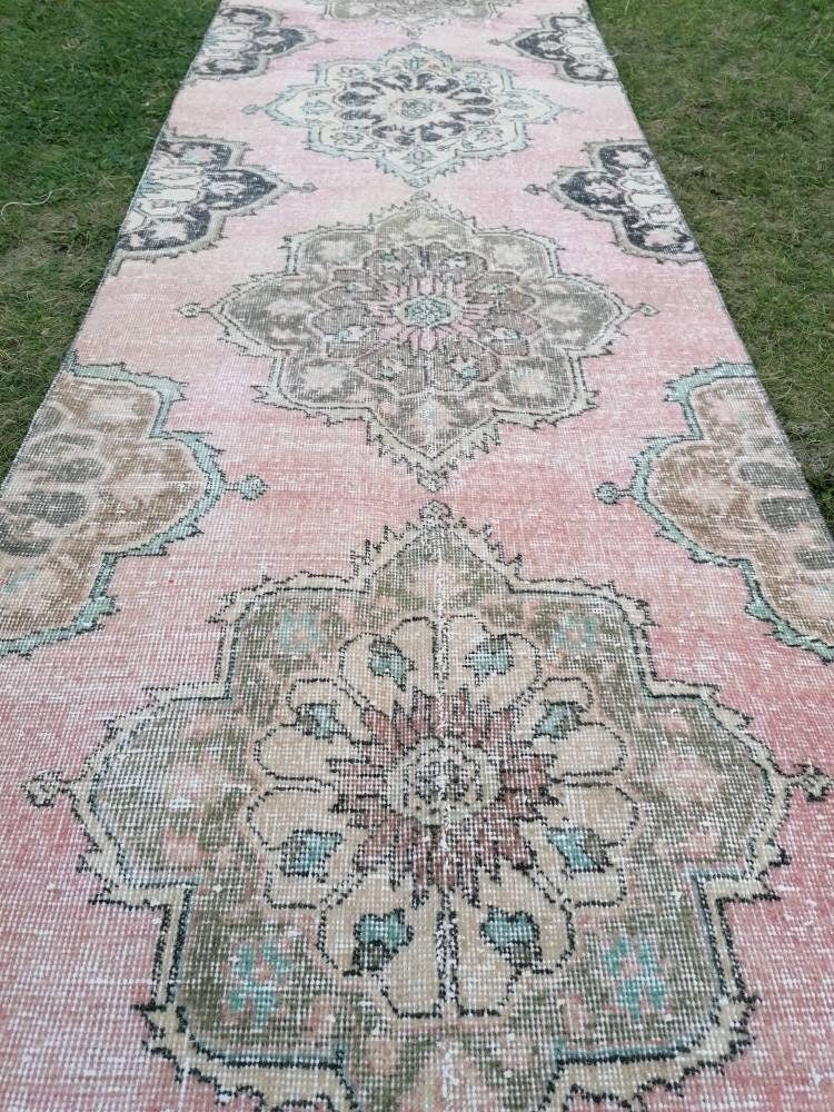 Vintage wool runner 2'10x12'7 hallway oushak runner, distressed turkish handmade runner, kitchen runner rug, entery rug