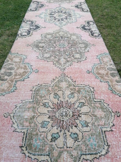 Vintage wool runner 2'10x12'7 hallway oushak runner, distressed turkish handmade runner, kitchen runner rug, entery rug