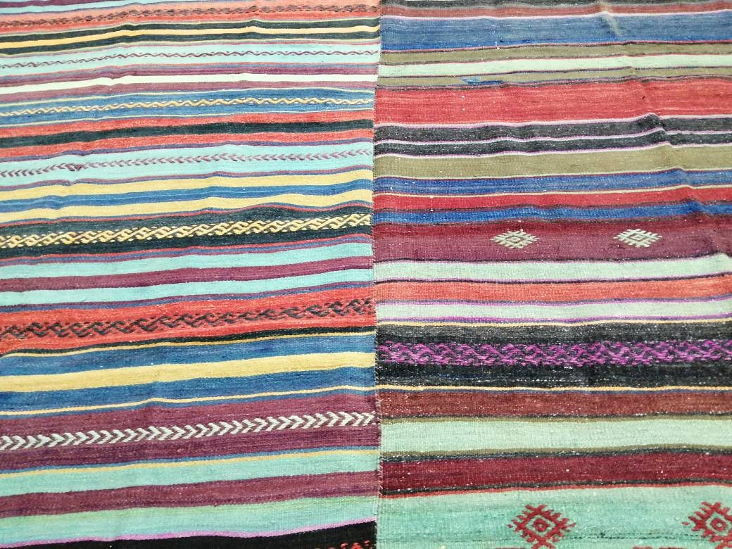 8.4 x 10 Oriental Vintage Flat woven Rug,  Flatweave Carpet , Stripped Flatweaving, Boho Rug, Farmhouse Rug, Turkish Kilim Rug