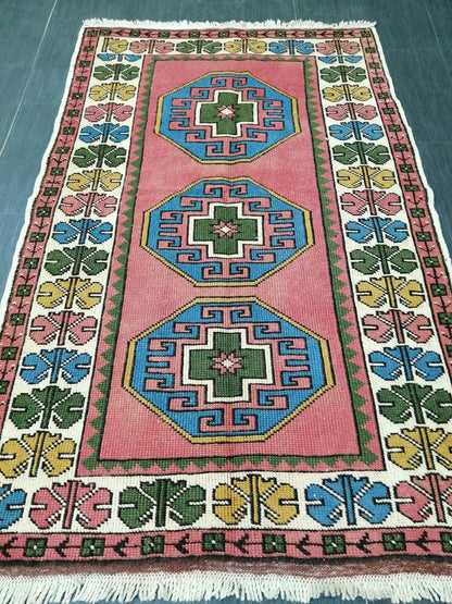 Vintage Rug 3.6 x 6 Vintage Turkish Rugs   Oushak Rug  Turkish Traditional Rug, Turkish Oushak Rug, Vintage Oushak Rug, Wool Rug