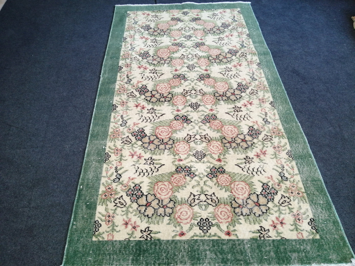 Vintage Green Turkish Floral Oushak Rug,Turkish Rug,Antique Rug,Oushak antique Rug,Hand woven Rug,Weaving Rug,Ethnic Rug,Kitchen Rug