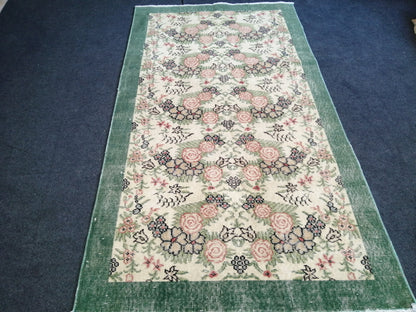 Vintage Green Turkish Floral Oushak Rug,Turkish Rug,Antique Rug,Oushak antique Rug,Hand woven Rug,Weaving Rug,Ethnic Rug,Kitchen Rug