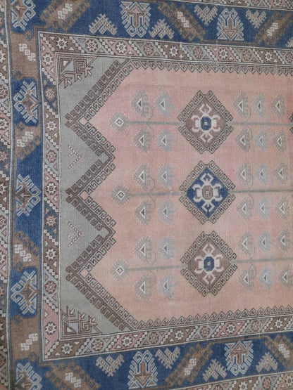 Oriental RUG 6.3 x 9.5 Oushak Rug  Blue And Light Pink Persian Rug Vintage Rug Soft Wool Rug Antique Turkish Rug Muted  Quality Turkish Rug