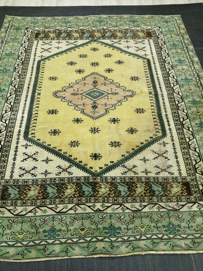OUSHAK RUG  8.6x7.3 Green TURKISH Oushak Rug Vintage Oushak Runner Rug Vintage Runner Rug Wool Oushak Rug Hand Made Rugs Vintage Turkish Rug