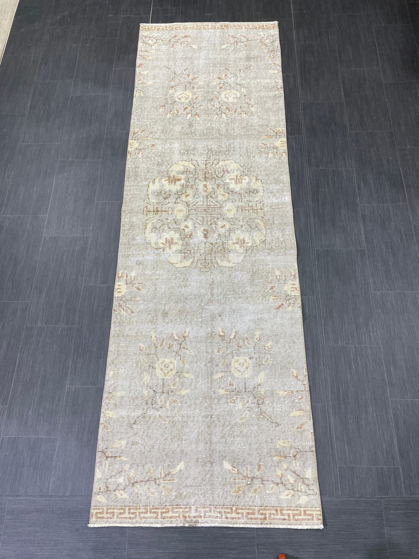 3 x 9.6 Muted Oushak Runner Rug Turkish Runner Rug Vintage Runner Rug Hallway Runner Rug Kitchen Runner Rug Wool Runner Grey Silver