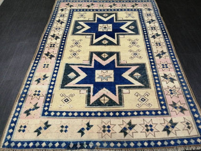Blue and Pink OUSHAK RUG 6.5 x 4.6 TURKISH Oushak Rug Vintage Oushak Runner Rug Vintage Runner Rug Wool Oushak Rug Hand Made Rug