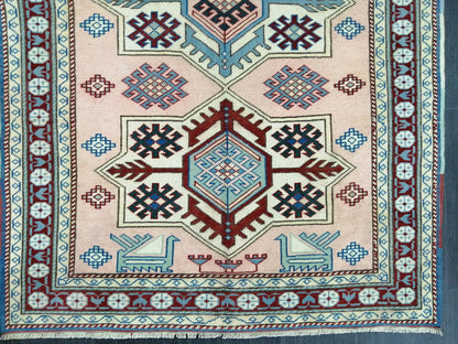 Muted Pink and Blue Wool RUG 5.8 x 3.9 Vintage Oushak Rug Vintage Rug Wool Oushak Rug Hand Made Rugs Vintage Turkish Rug