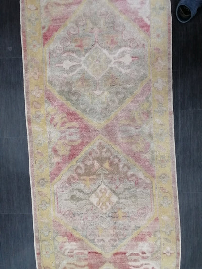Oushak turkish runner rug 3x14'5 oushak new production wool runner rug pastel hallway runner rug handmade runner