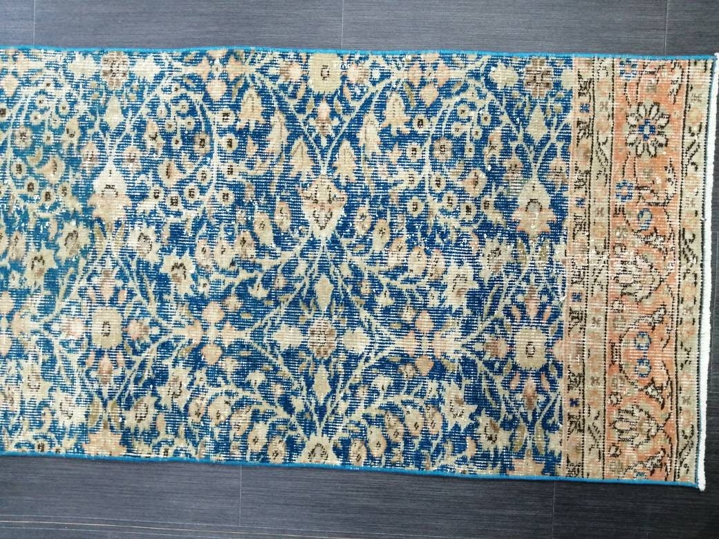 Blue Vintage Runner Rug 2 x 9.5 Turkish Runner Rug Vintage Persian Runner Rug Hallway Runner Rug Kitchen Runner Rug Wool Runner Rug Wool
