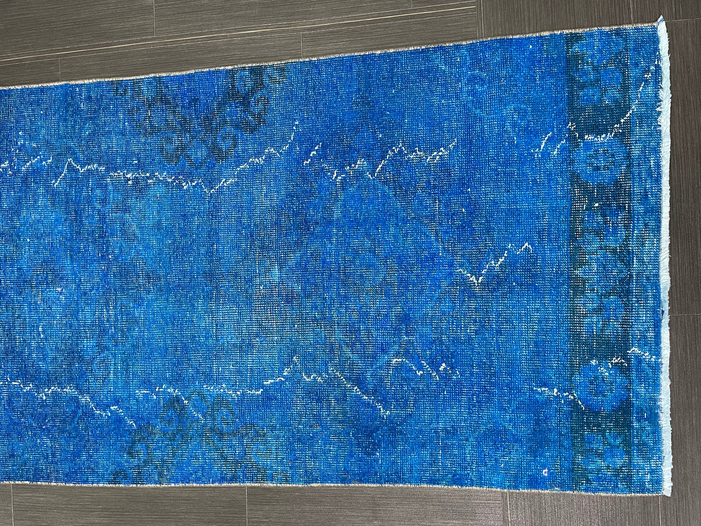 Blue Oushak Runner Rug 2.6 x 11.6 Turkish Runner Rug  Overdye Vintage Runner Rug Hallway Runner Kitchen Runner Rug Wool Staircase Runner Rug