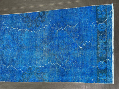 Blue Oushak Runner Rug 2.6 x 11.6 Turkish Runner Rug  Overdye Vintage Runner Rug Hallway Runner Kitchen Runner Rug Wool Staircase Runner Rug