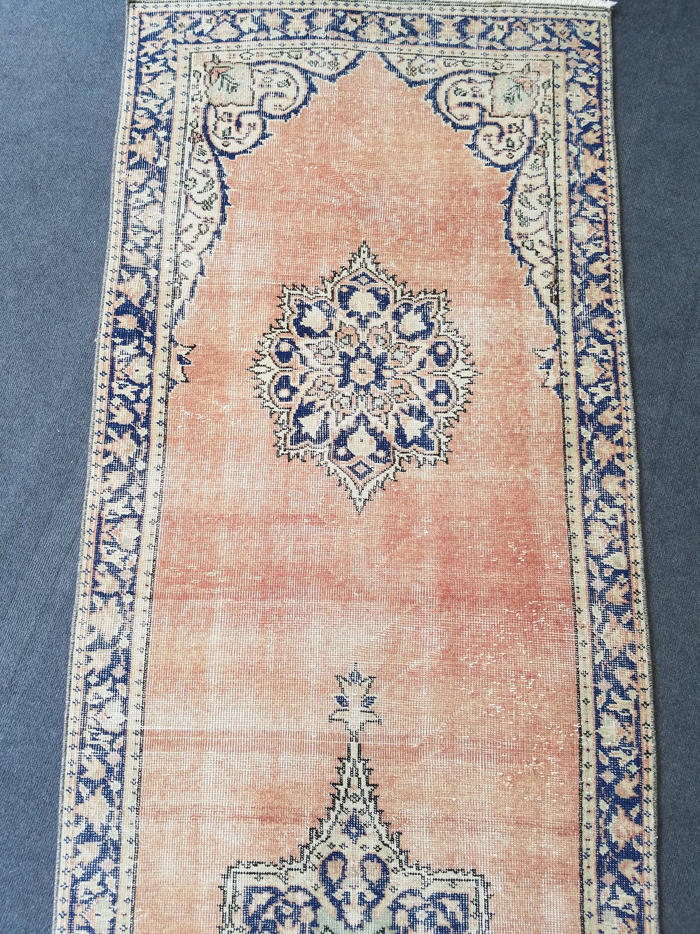 Vintage runner rug, oushak runner 3x11’7 turkish runner rug, kitchen runner