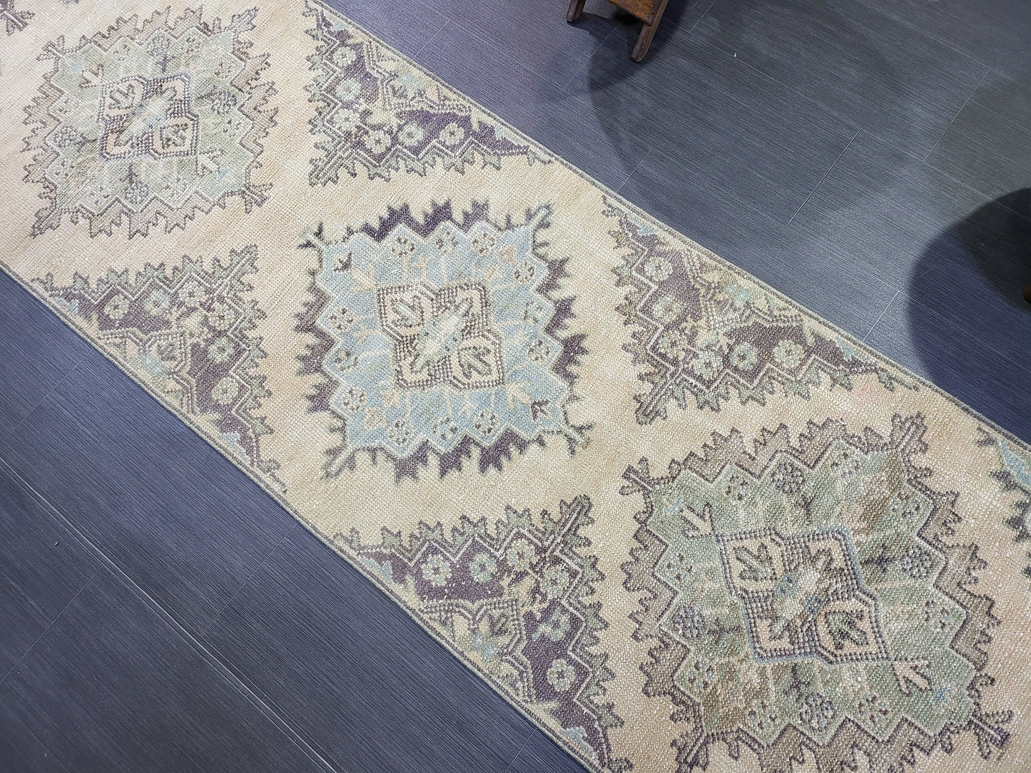 Antique Oushak Runner Rug,Turkish Runner Rug, Vintage Runner 2.8 x 11.2 Rug, Hallway Runner Rug, Grey Blue Oriental Runner Rug