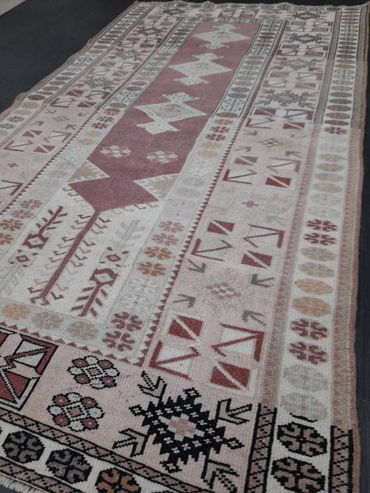 Muted Vintage Rug 3.8 x 6.9 Turkish Vintage Rug Wool Oushak Rug Hand Made Rug Vintage Hand Knotted Rug Turkish Rug Oriental Rug