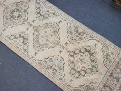 Muted Oushak Runner Rug 2.8 x 11.3 Turkish Runner Rug Vintage Runner Rug Hand Knotted Runner Rug Persian Runner Rug Wool Runner Rug