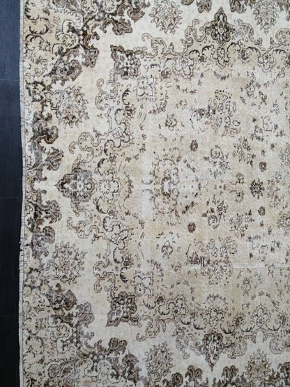 NEUTRAL Vintage RUG TURKISH Large Rug 9.5 x 7 Oushak Rug Vintage Oushak Rug Vintage Rug Muted Oushak Rug Hand Made Rug Vintage Neutral Rug