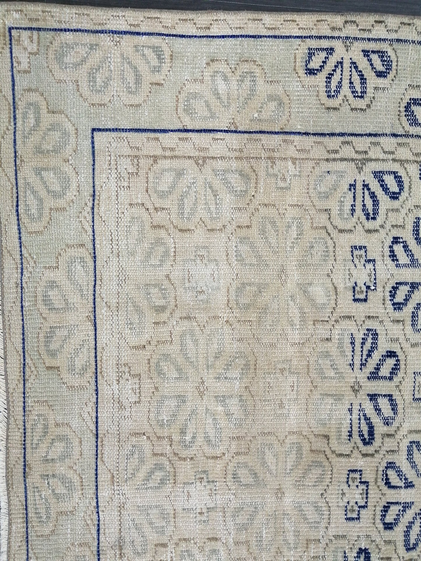Blue Floral Rug Distressed Vintage Rug Muted 6.8 x 9.4 Vintage Rug Wool Oushak Rug Hand Made Area Rugs Vintage Turkish Rug