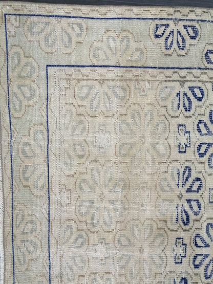 Blue Floral Rug Distressed Vintage Rug Muted 6.8 x 9.4 Vintage Rug Wool Oushak Rug Hand Made Area Rugs Vintage Turkish Rug