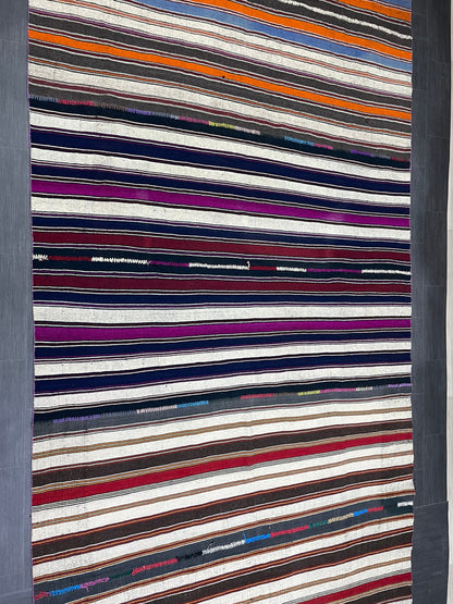 7.5 x 15.4  Vintage Flat woven Rug, Turkish Rug Handmade Flatweave Carpet , Stripped Flatweaving, Rustic Rug, Farmhouse Rug, Oushak Rug