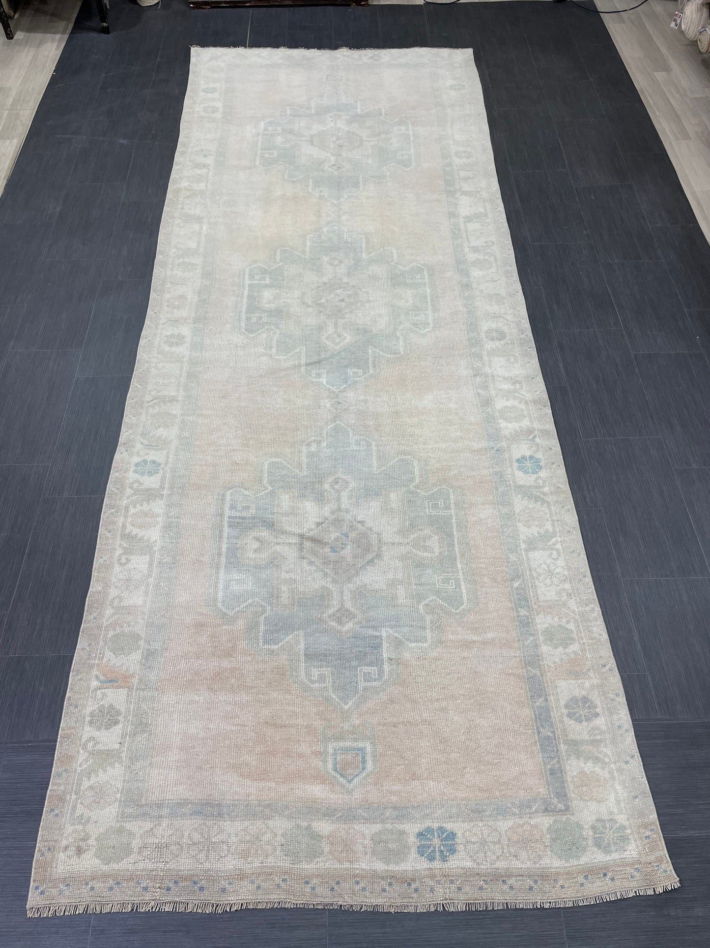 Muted Oushak Runner Rug 4.7 x 12.6 Turkish Runner Rug Muted Vintage Runner Rug Hallway Runner Rug Kitchen Runner Rug Wool Runner
