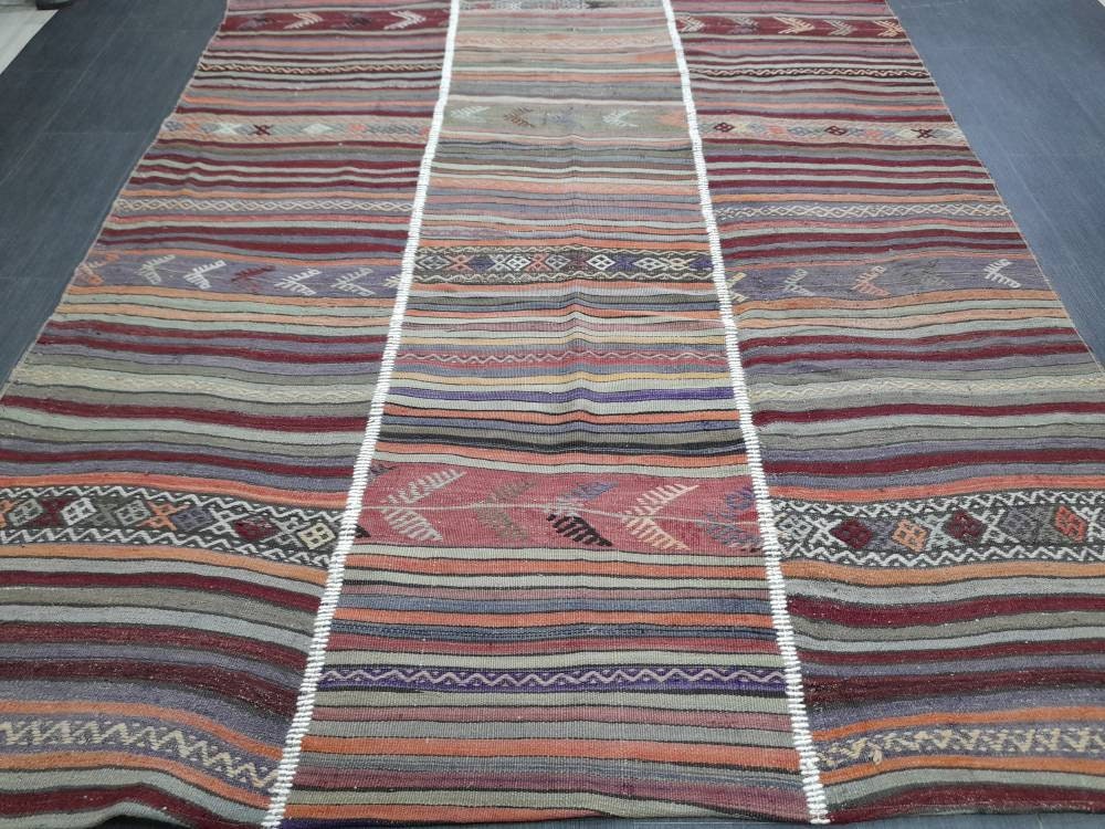 6x10 Vintage Rug Oriental Wool Rug Vintage Flat woven Rug Flatweave Carpet , Stripped Rug Handmade Boho Rug Farmhouse Rug Turkish Kilim Rug