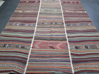 6x10 Vintage Rug Oriental Wool Rug Vintage Flat woven Rug Flatweave Carpet , Stripped Rug Handmade Boho Rug Farmhouse Rug Turkish Kilim Rug