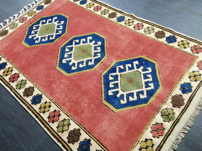 Vintage Rug 3.3 x  4.8 TURKISH HAND MADE Rug Vintage Turkish Rugs   Oushak Rug Turkish Oushak Rug, Vintage Oushak Rug, Wool Rug