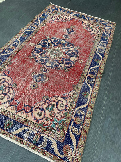 Vintage Rug  Handmade Turkish 3.7 x 6.6 Rug, Living Room Turkish Rug, Oushak Rug, Oriental Rug