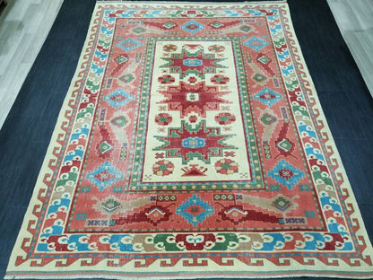 Vintage Rug 6.7 x 9 TURKISH HAND MADE Rug Vintage Turkish Rugs   Oushak Rug Turkish Oushak Rug, Vintage Oushak Rug, Wool Rug