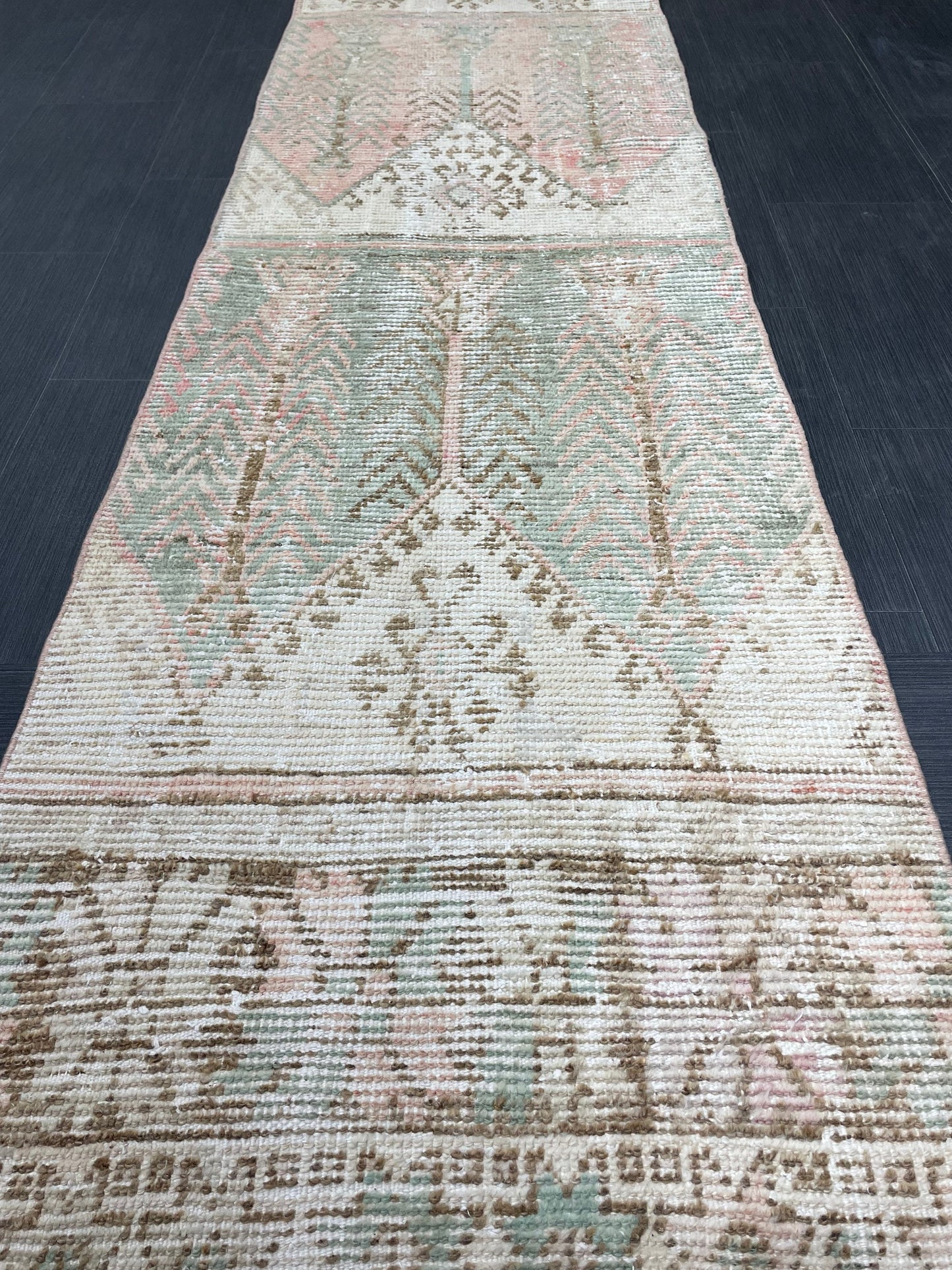 Muted Vintage Runner Rug 2.3 x 13.6 Muted Hallway Runner Rug Kitchen Runner Rug Muted Wool Runner Rug Muted Distressed Turkish Runner