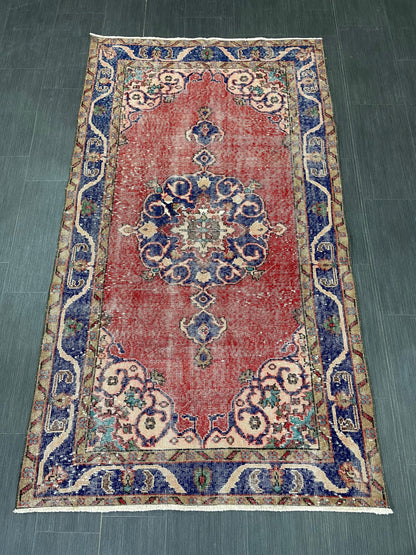 Vintage Rug  Handmade Turkish 3.7 x 6.6 Rug, Living Room Turkish Rug, Oushak Rug, Oriental Rug