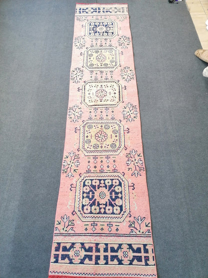 11'7x2'7 pink turkish runner  blue runner rug vintage green oushak runner kitchen runner rug hallway runner rug vintage runner oushak runner