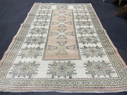 Vintage Oushak 2.10 x 4.3 Rug, Vintage Rug, Wool Muted Hand Knotted Rug, Handmade Rugs Vintage Turkish Rug