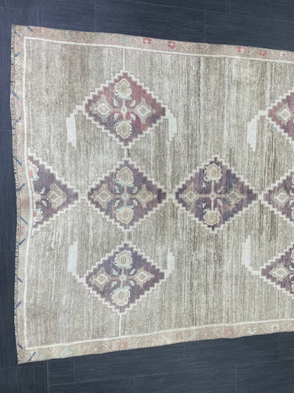Hand Knotted Vintage Rug Muted Vintage 4.4 x 10.8 ft Rug Wool Oriental Rug Handmade Rug Vintage Oushak Turkish Rug Muted Persian Wool Rug