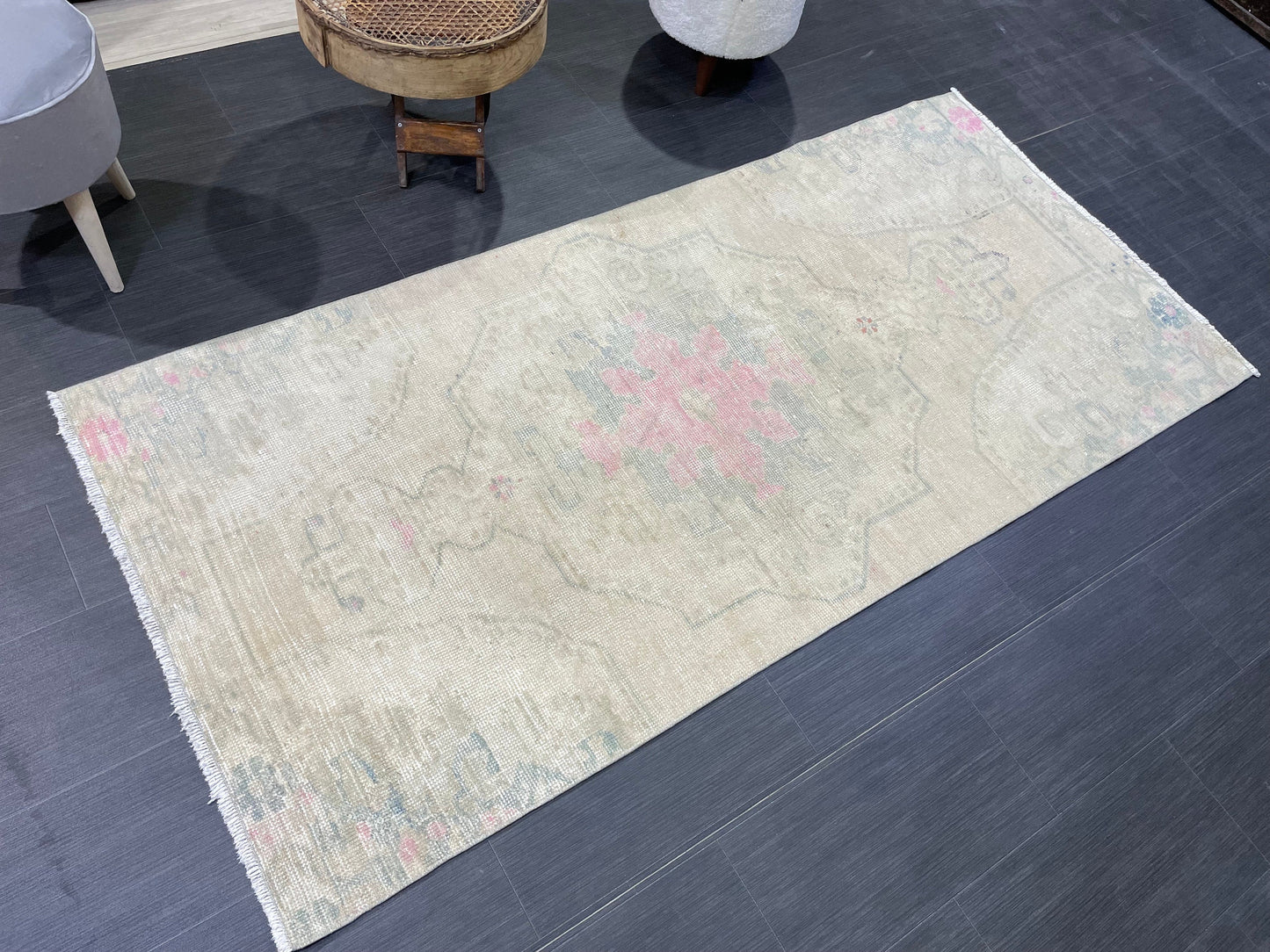 Distressed RUG, Vintage 3.4 x 7.2 Rug, Oushak Rug, Handmade Rug, Turkish Rug, Antique Rug, Farmhouse  Rug, Persian Rug,Rustic Rug