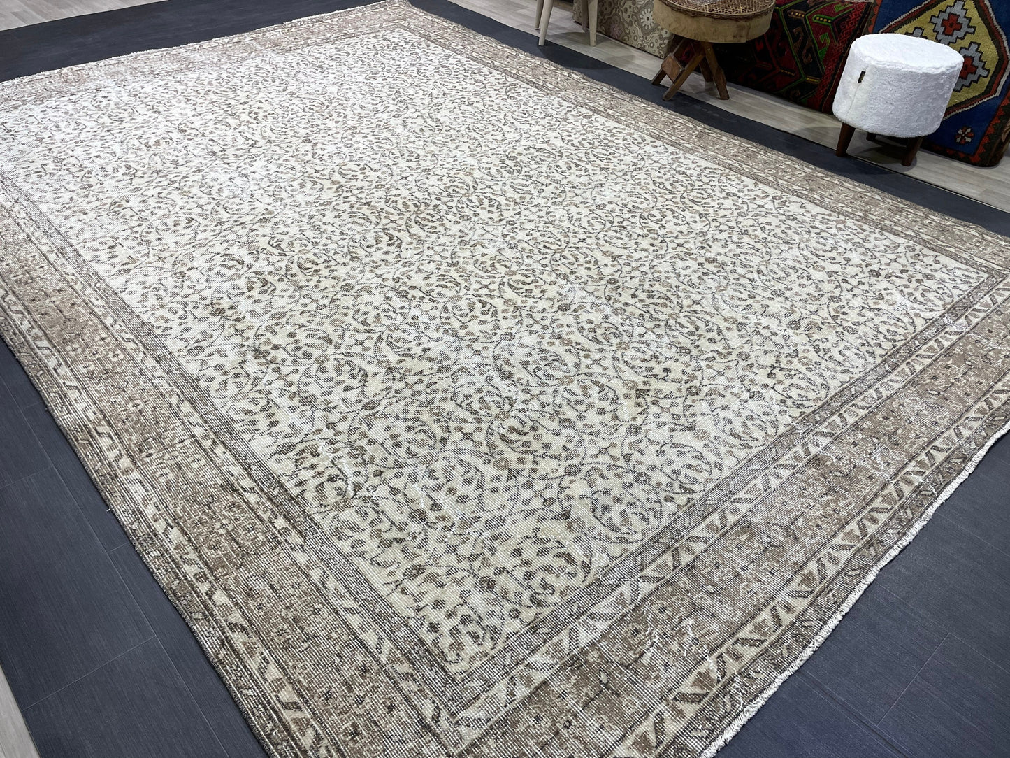 NEUTRAL Handmade Rug, NATURAL Vintage Turkish 8 x 11.3 Rug, Handmade Rugs, Oushak Rug, Turkish Oushak Rug, Hand Knotted Rug Distressed Rug